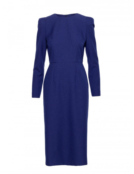 S412 Pieštukinė suknelė su dekoruotais pečiais - mėlyna