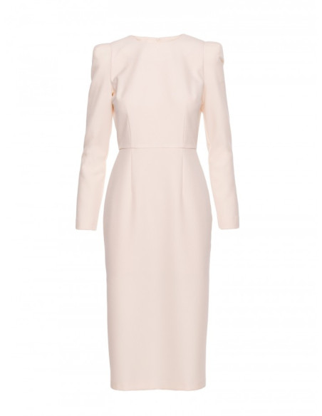 S412 Pieštukinė suknelė su dekoratyviniais pečiais - dramblio kaulo spalvos