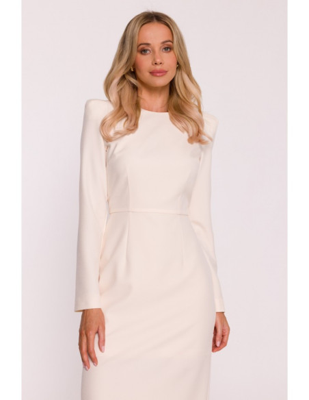 S412 Pieštukinė suknelė su dekoratyviniais pečiais - dramblio kaulo spalvos