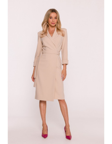 S415 Suknelė "Emery" su užrišamu liemeniu - smėlio spalvos