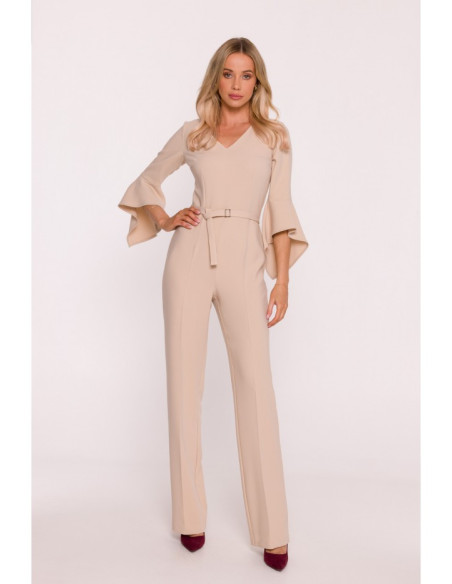 S416 Kombinezonas su raukiniais - smėlio spalvos