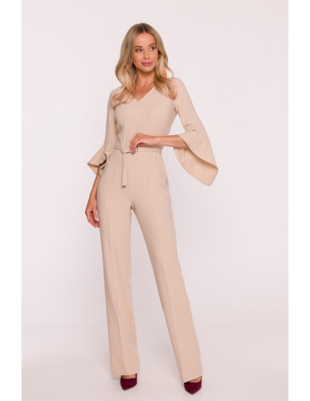 S416 Kombinezonas su raukiniais - smėlio spalvos