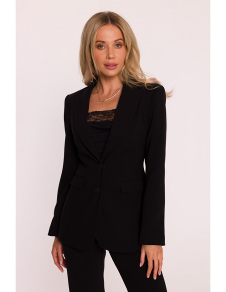 S417 Plono kirpimo švarkas - juodas