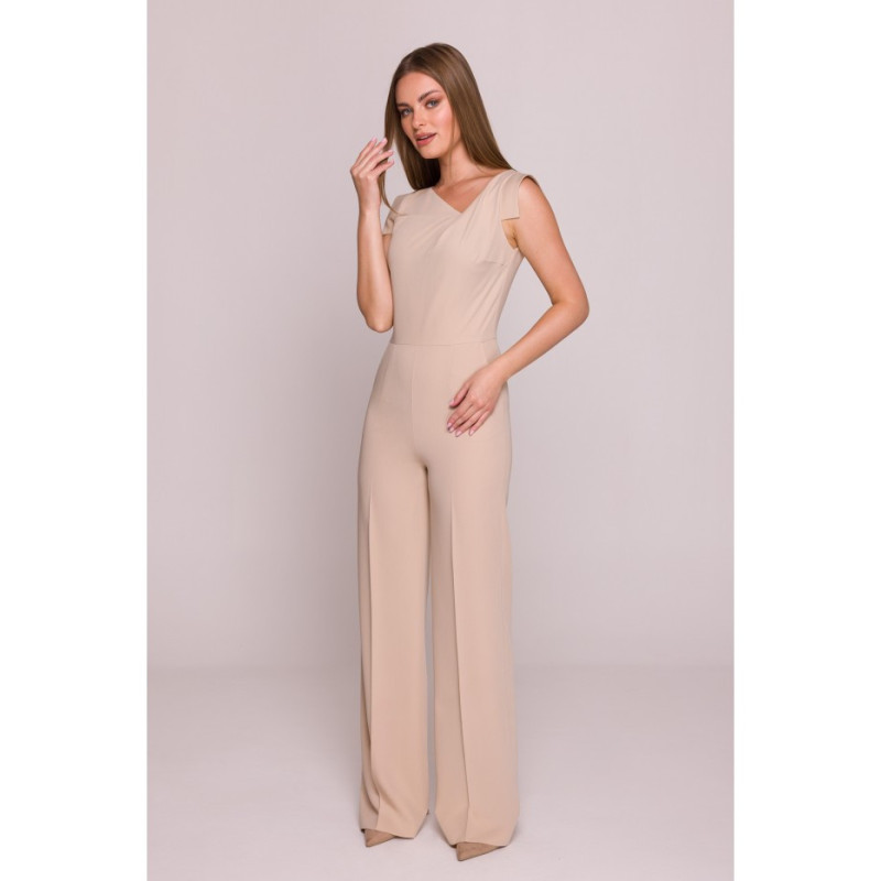S407 Kombinezonas su asimetriška iškirpte - smėlio spalvos