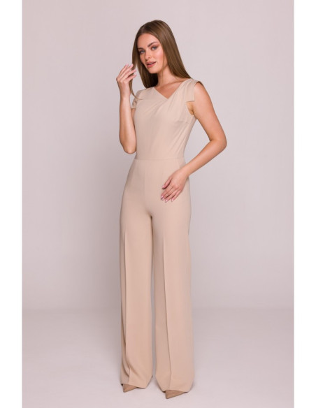 S407 Kombinezonas su asimetriška iškirpte - smėlio spalvos