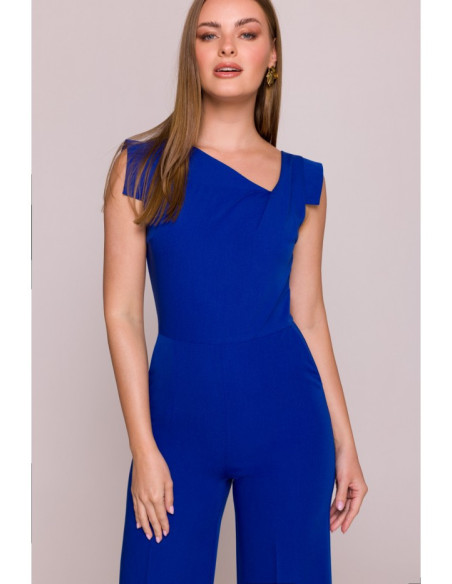 S407 Kombinezonas su asimetriška iškirpte - rugiagėlių mėlyna