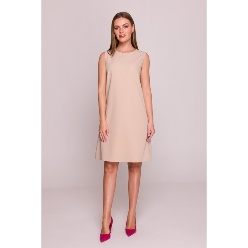 S408 Suknelė be rankovių - smėlio spalvos