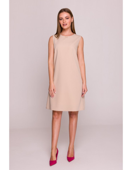 S408 Suknelė be rankovių - smėlio spalvos