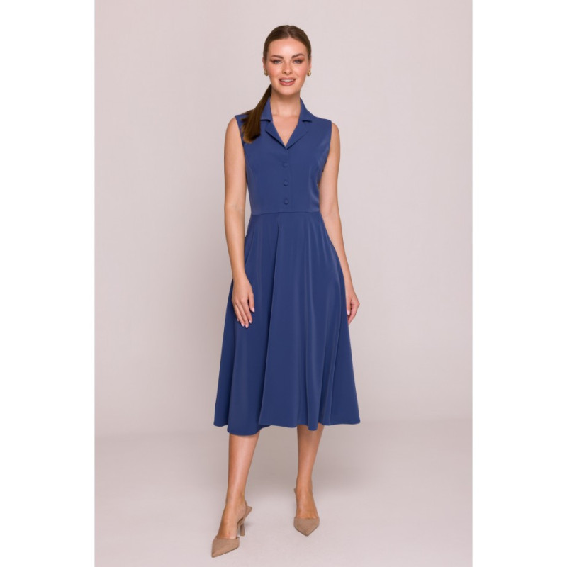 S409 Suknelė su atvira iškirpte - mėlyna