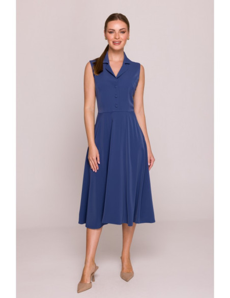 S409 Suknelė su atvira iškirpte - mėlyna