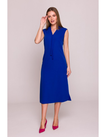 S410 Suknelė su kaklo iškirpte - rugiagėlių mėlyna