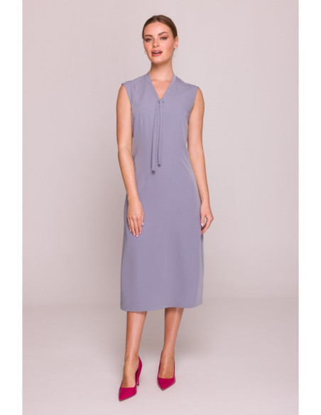 S410 Suknelė su kaklo iškirpte - balandis