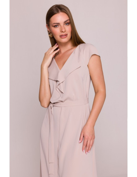 S411 Suknelė su švarku - smėlio spalvos