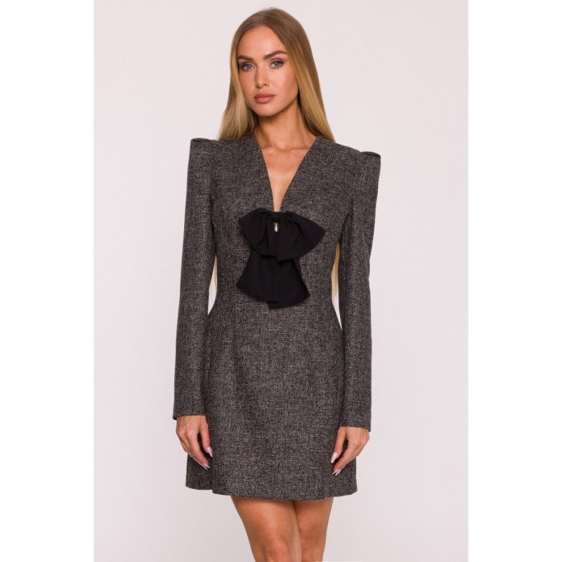 M869 Tvido suknelė su šifono lankeliu - juoda