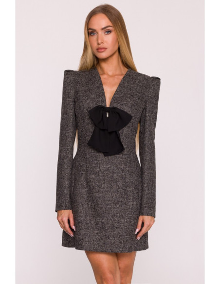 M869 Tvido suknelė su šifono lankeliu - juoda