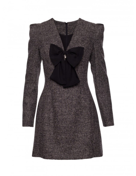 M869 Tvido suknelė su šifono lankeliu - juoda