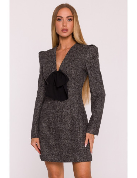 M869 Tvido suknelė su šifono lankeliu - juoda