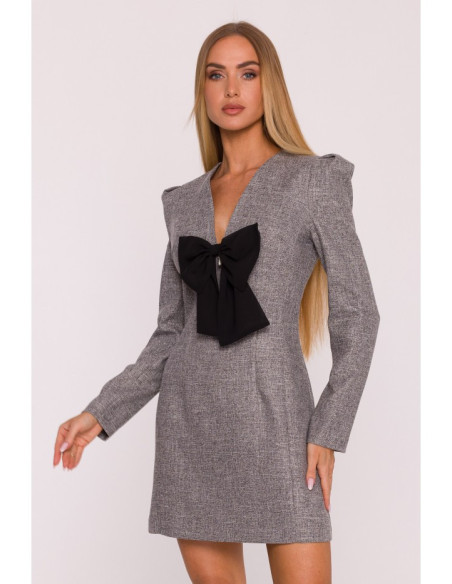 M869 Tvido suknelė su šifono lankeliu - grafito spalvos