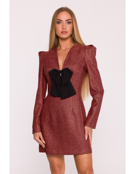 M869 Tvido suknelė su šifono lankeliu - bordo spalvos