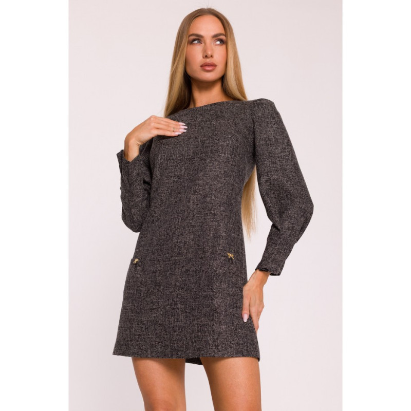 M870 Tvido suknelė su kišenėmis - juoda