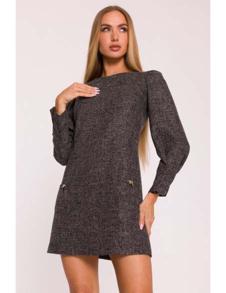 M870 Tvido suknelė su kišenėmis - juoda