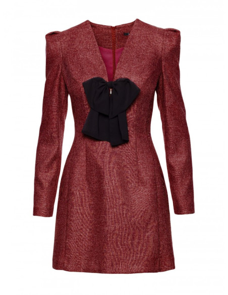 M869 Tvido suknelė su šifono lankeliu - bordo spalvos