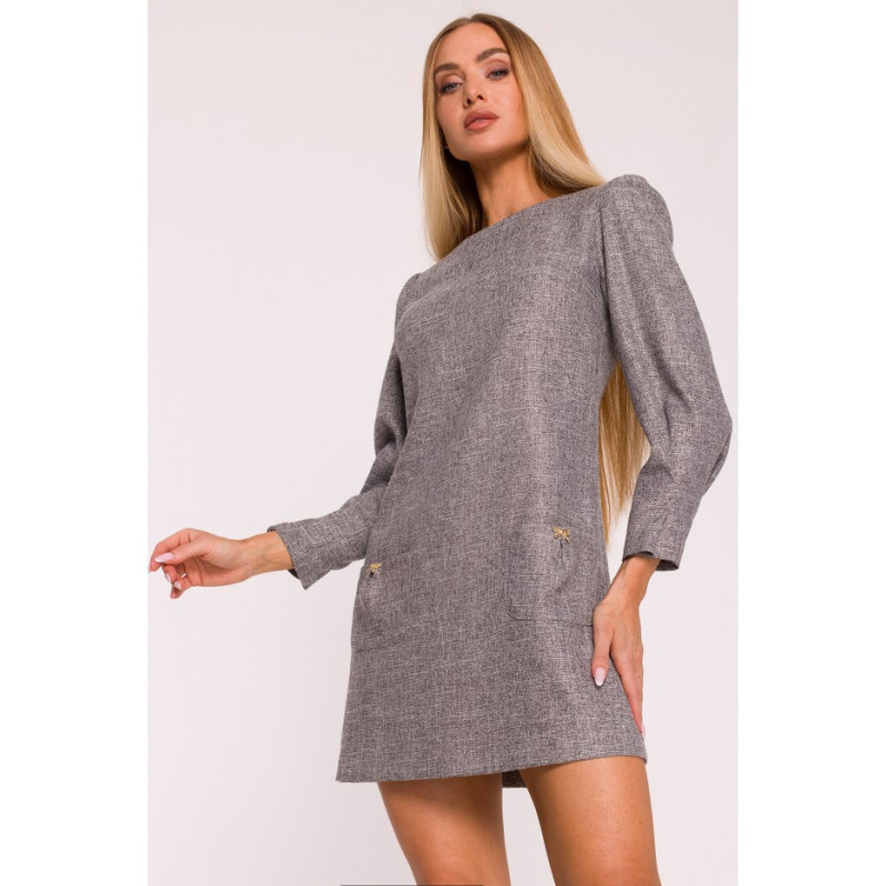 M870 Tvido suknelė su kišenėmis - grafito spalvos