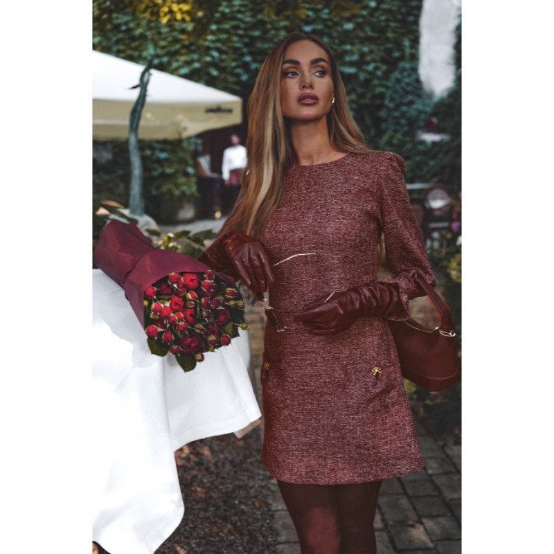 M870 Tvido suknelė su kišenėmis - bordo spalvos