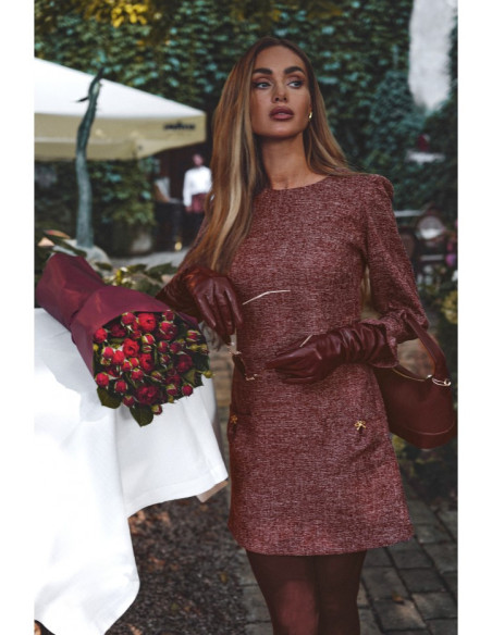 M870 Tvido suknelė su kišenėmis - bordo spalvos