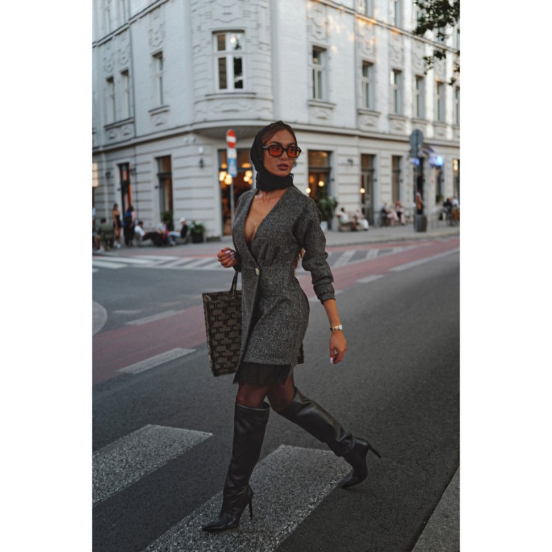 M871 Tvido suknelė su nėriniais - juoda