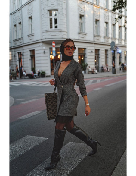 M871 Tvido suknelė su nėriniais - juoda