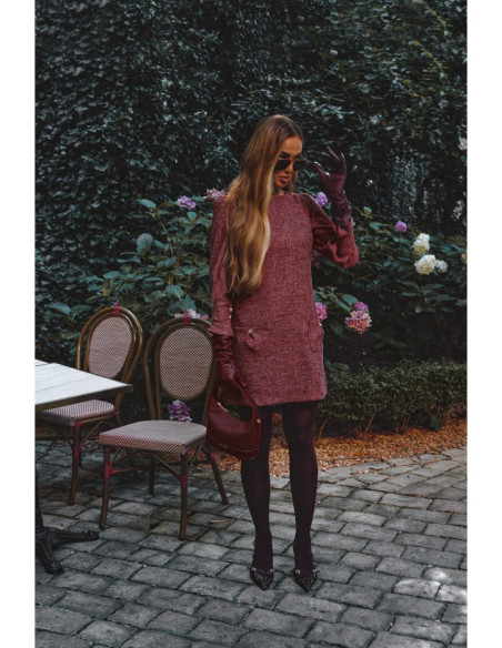 M870 Tvido suknelė su kišenėmis - bordo spalvos