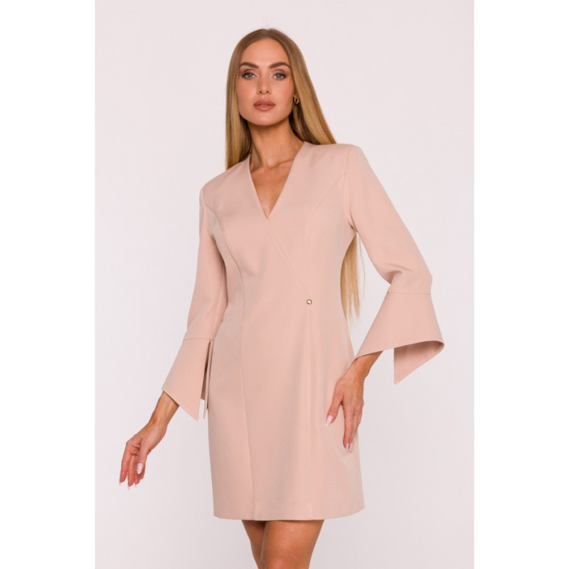 M876 Suknelė su plačiais rankogaliais - smėlio spalvos