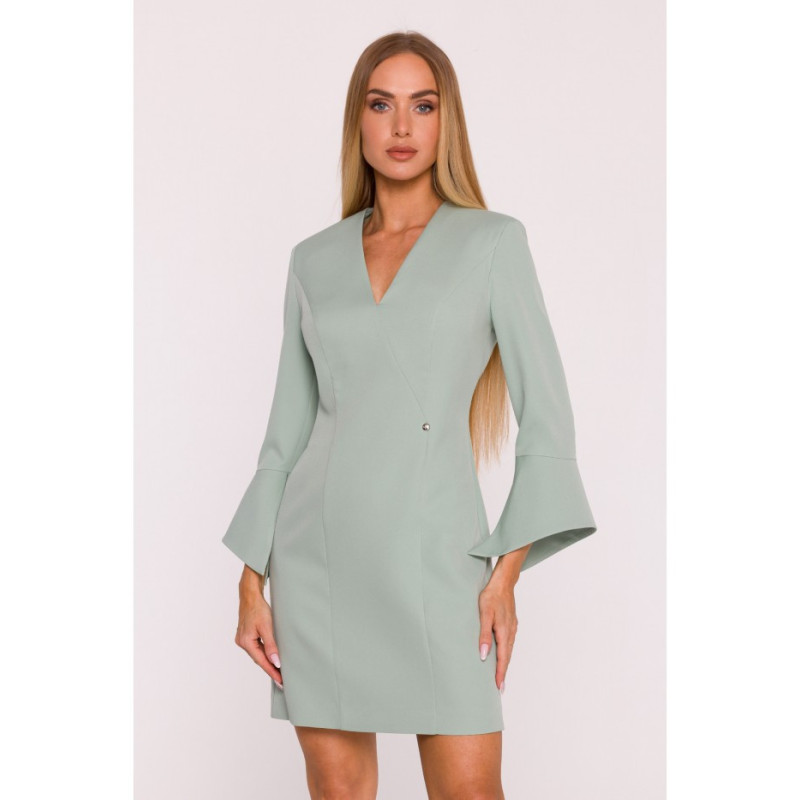 M876 Suknelė su plačiais rankogaliais - mėtų spalvos