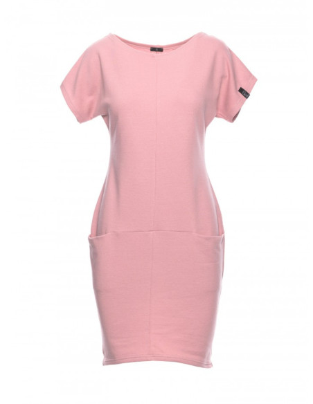 B050 Laisva midi suknelė su kišenėmis - pudros mėlyna