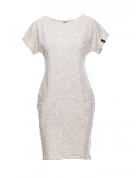 B050 Laisva midi suknelė su kišenėmis - pelenų pilka