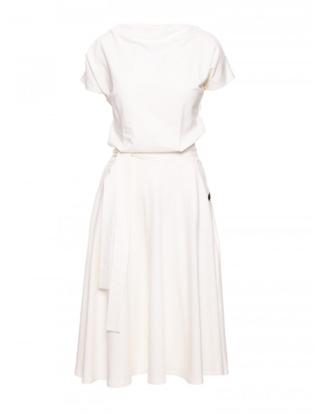 B067 Midi suknelė su platėjančia apačia - ecru spalvos