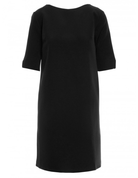 S113 Skardinė suknelė su V formos iškirpte nugaroje - juoda