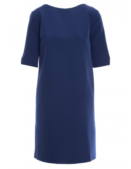 S113 Skardinė suknelė su V formos iškirpte nugaroje - tamsiai mėlyna