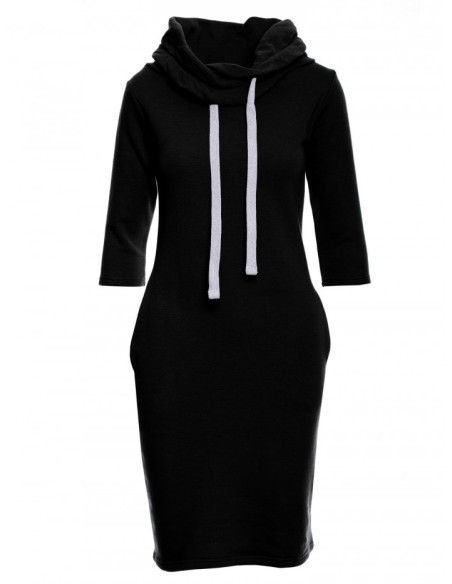 M391 Tiesi megztinė suknelė su apykakle - juoda