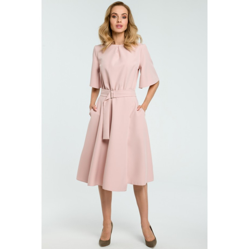 M396 Plėšyta suknelė su diržu - pudros mėlyna