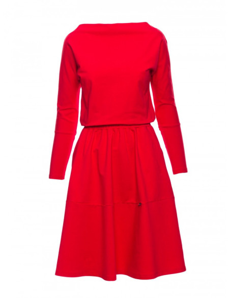 B087 Raudona suknelė ilgomis rankovėmis