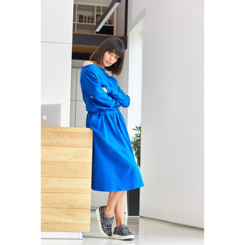 B087 Suknelė ilgomis rankovėmis - rugiagėlių mėlyna