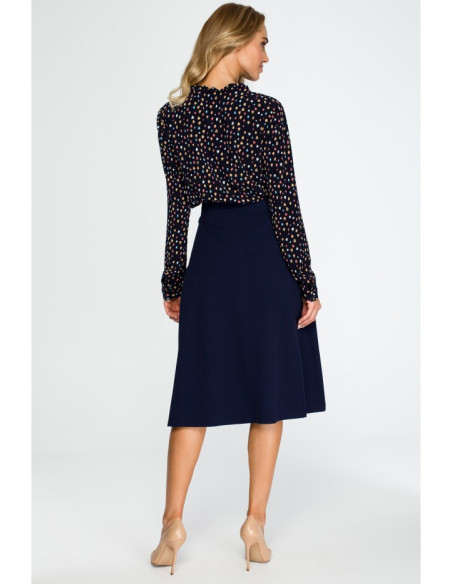 S133 Platėjantis midi sijonas - tamsiai mėlynas