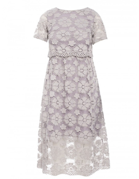 M405 Nėriniuota midi suknelė - pilka