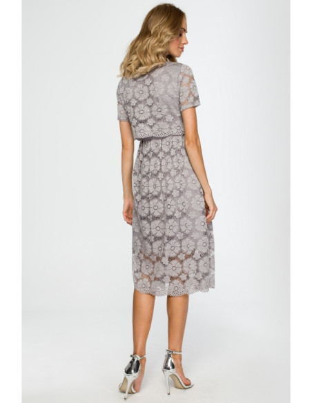 M405 Nėriniuota midi suknelė - pilka