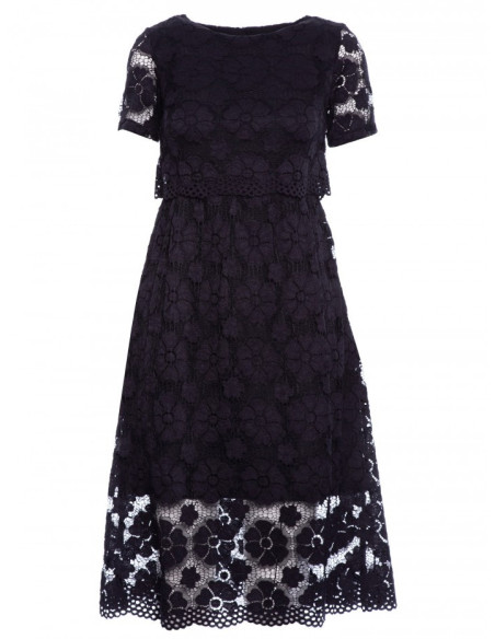 M405 Nėriniuota midi suknelė - juoda