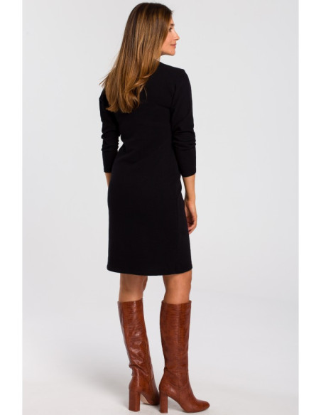 S178 Megztinė suknelė ilgomis rankovėmis - juoda