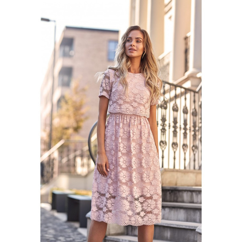 M405 Nėriniuota midi suknelė - rožinė