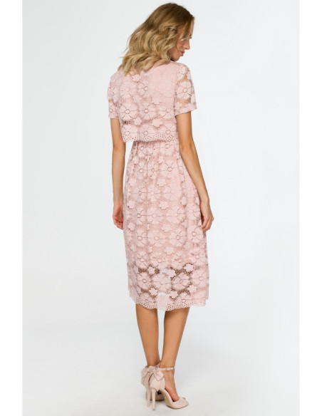M405 Nėriniuota midi suknelė - rožinė